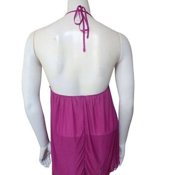 Dreamgirl Magenta Mesh & Lace Halter Babydoll Chemise (M) - Picture 5 of 6